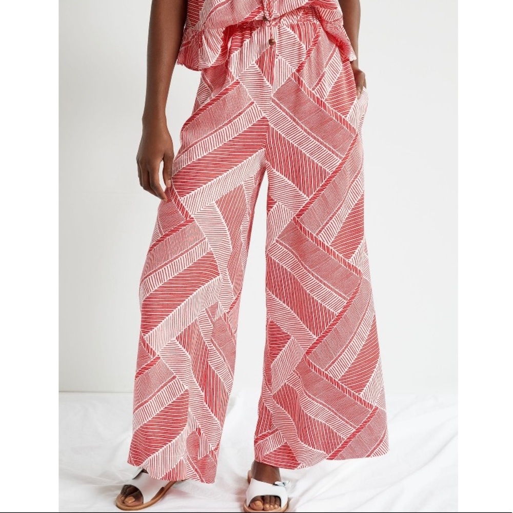 MAEVE Wide leg print pants office modern vacation chevron stripe Anthro
